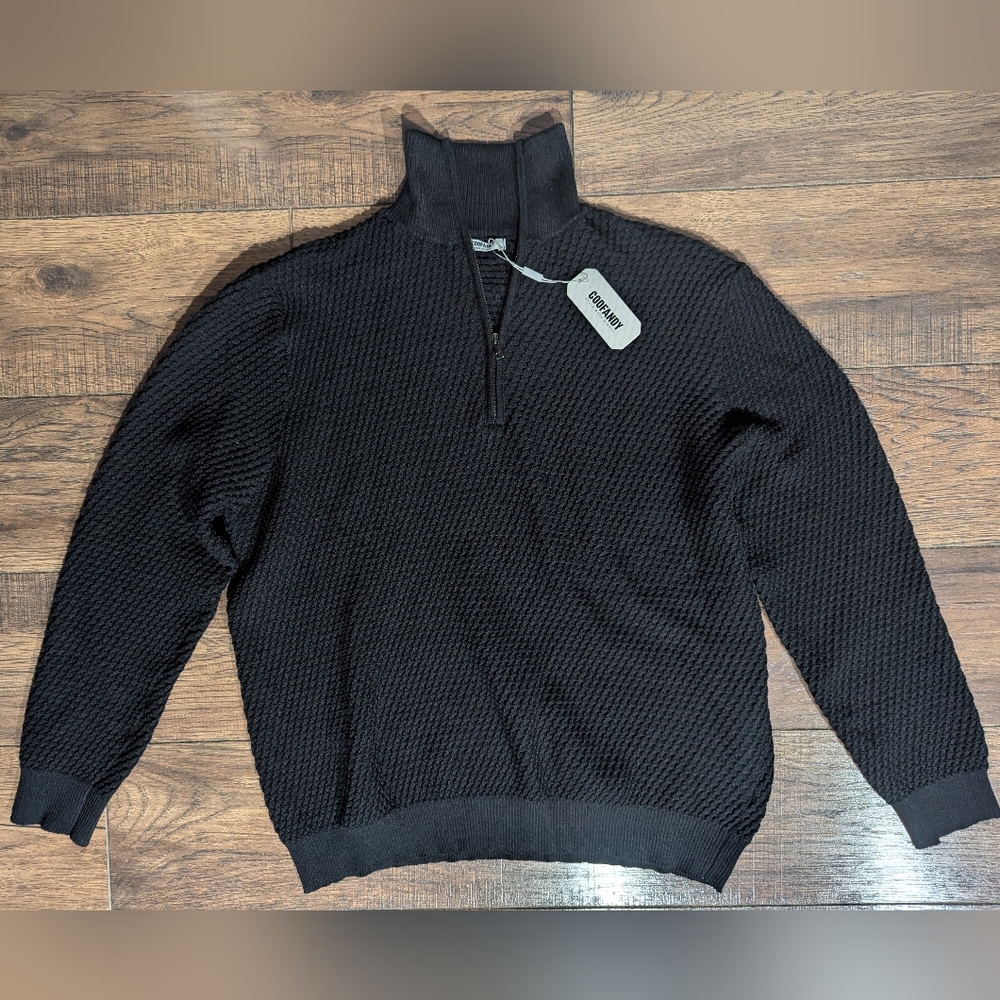 Coofandy Mens Solid Black Textured 1/4 Zip High Collar Soft Sweater Size 3XL NWT